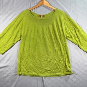 Ellen Tracy Chartreuse Wool Silk Blend Lightweight Knit Sweater Size XL